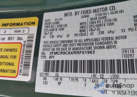 2024 Ford Bronco Sport Outer Banks из США, поврежденный, VIN 3FMCR9C6XRRF01963